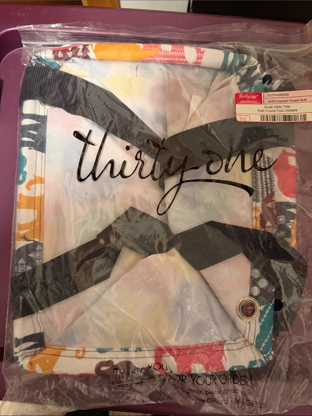 Thirty-One Colorful Elephant Print Tote Bag - Picture 2 of 2